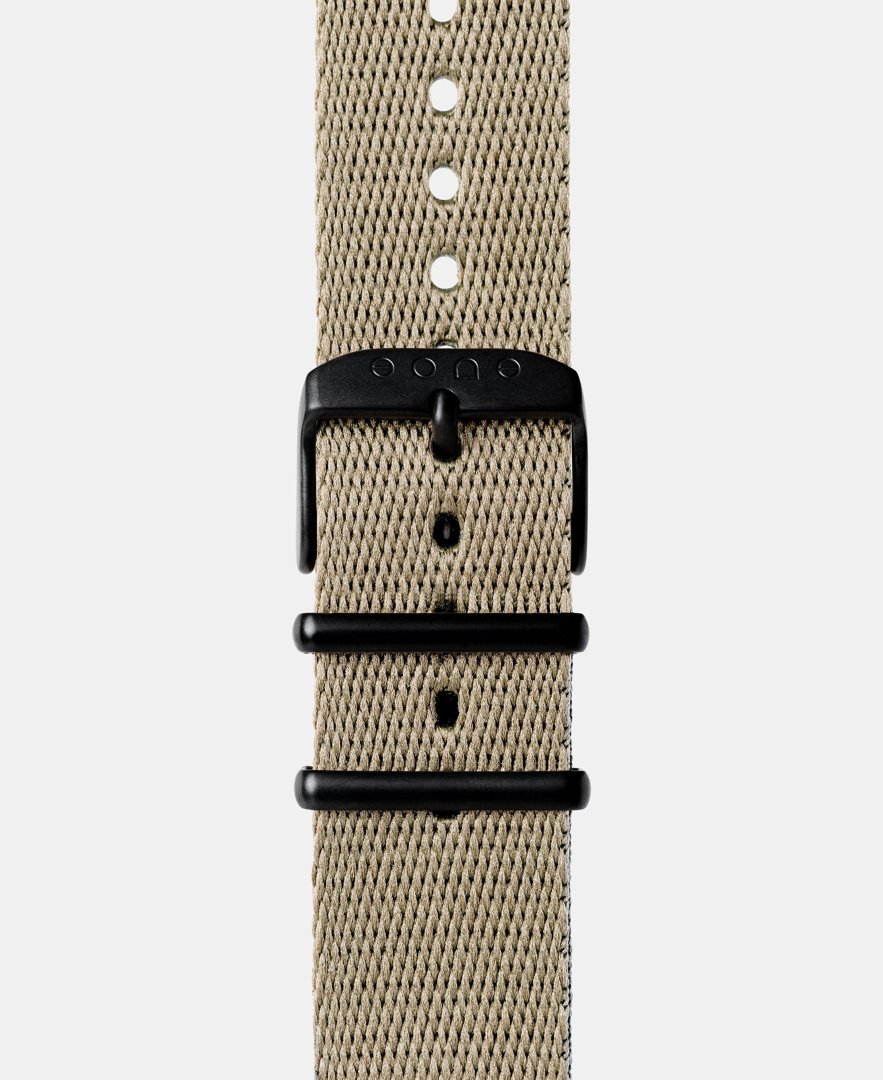 Load image into Gallery viewer, A photo shows the strap lying on a flat surface. One part has a buckle and the other part has a series of holes for an adjustable fit.