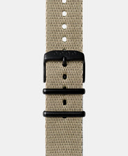 A photo shows the strap lying on a flat surface. One part has a buckle and the other part has a series of holes for an adjustable fit.