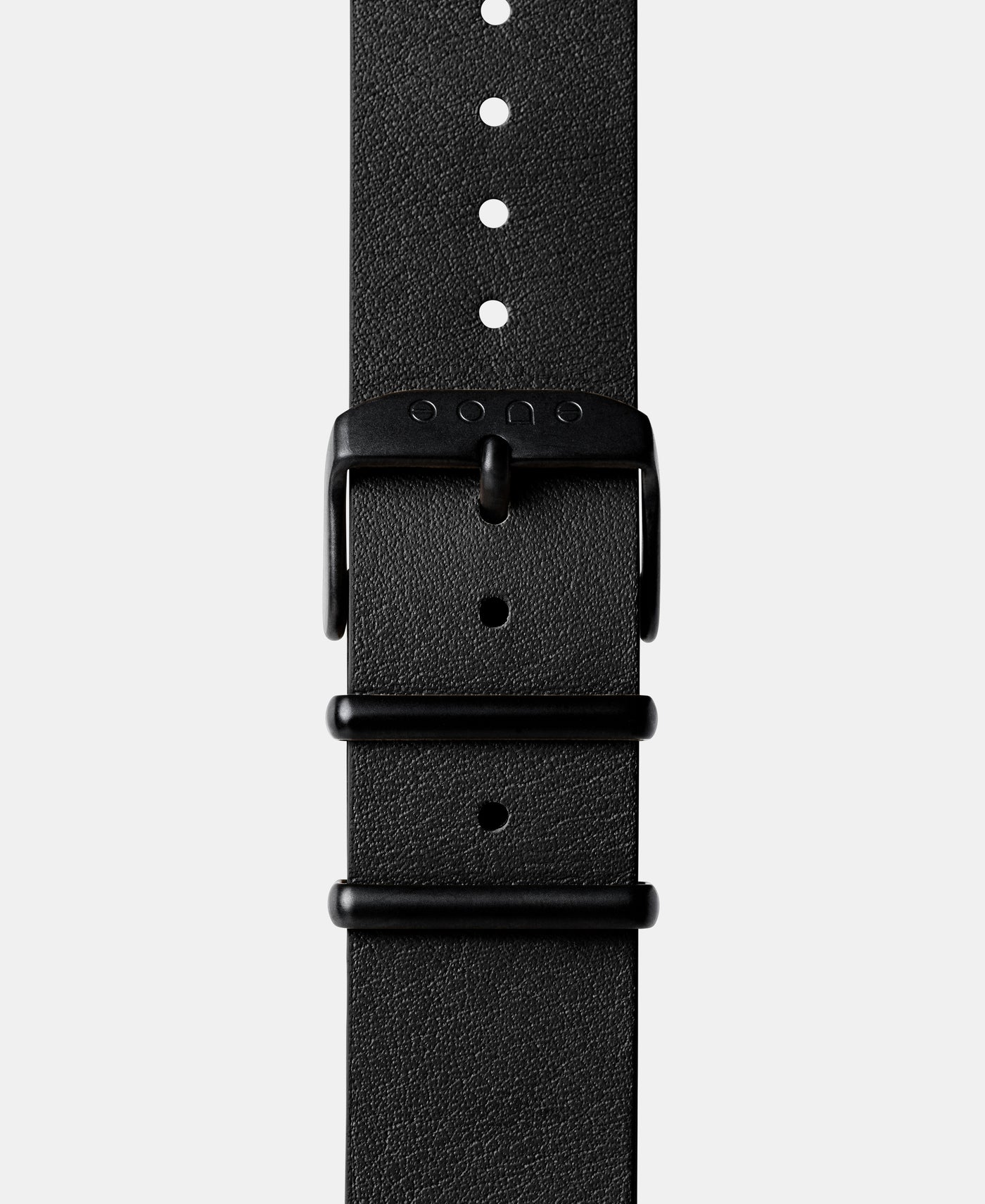 A photo shows the strap lying on a flat surface. One part has a buckle and the other part has a series of holes for an adjustable fit.