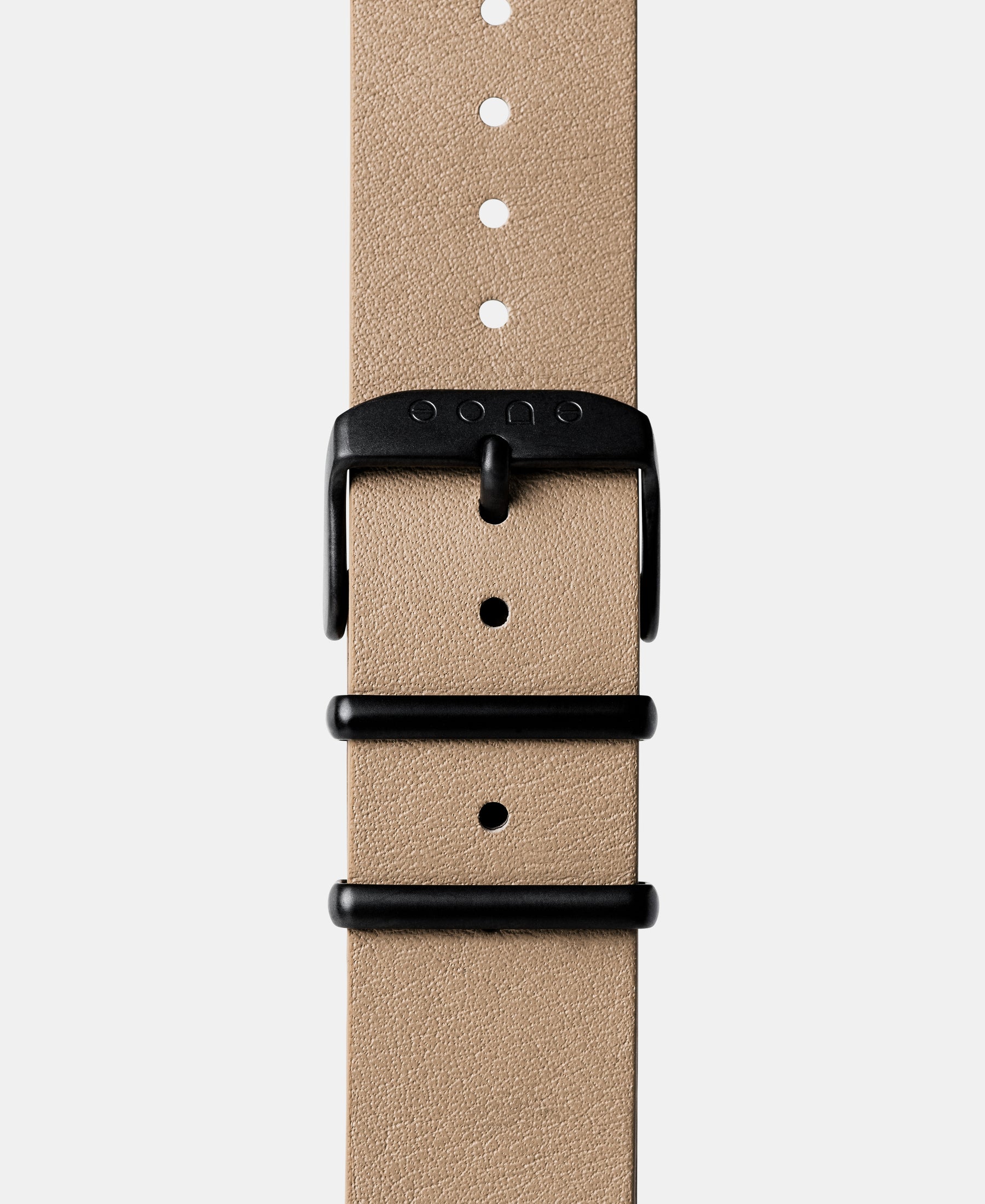Load image into Gallery viewer, A photo shows the strap lying on a flat surface. One part has a buckle and the other part has a series of holes for an adjustable fit.