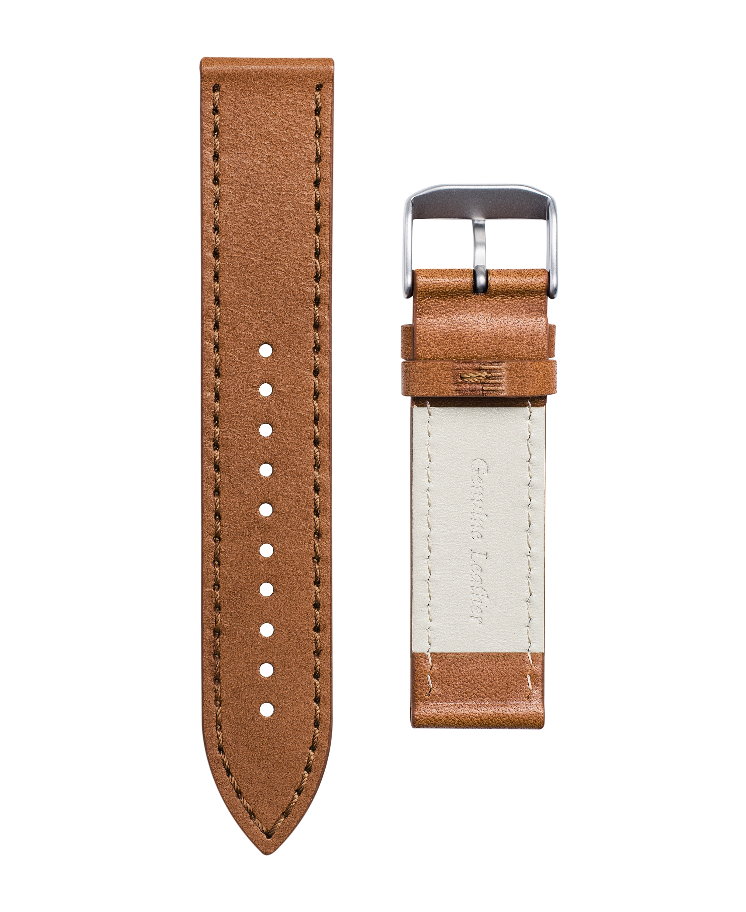 A photo shows the strap lying on a flat surface. One part has a buckle and the other part has a series of holes for an adjustable fit.